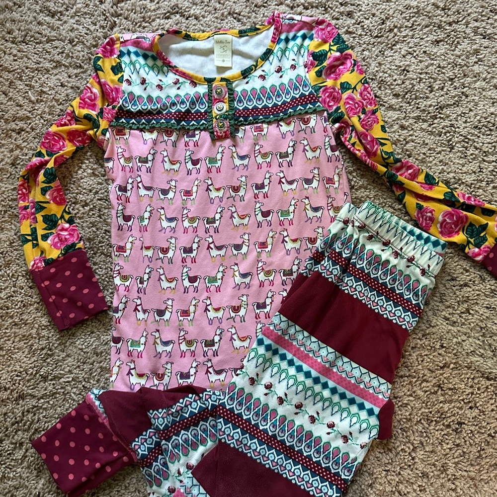 Matilda Jane Pink and Burgundy Llama Pajama Set